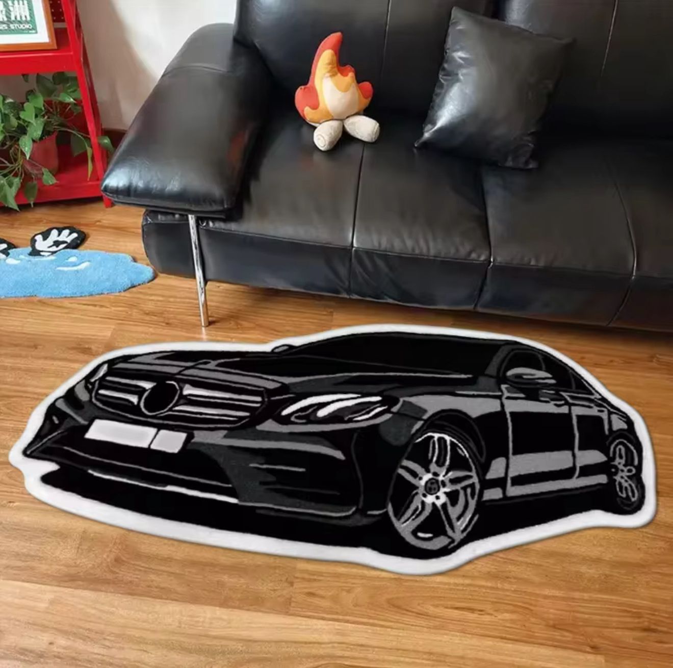 Mercedes-Benz C-Class Black Fluffy Rug