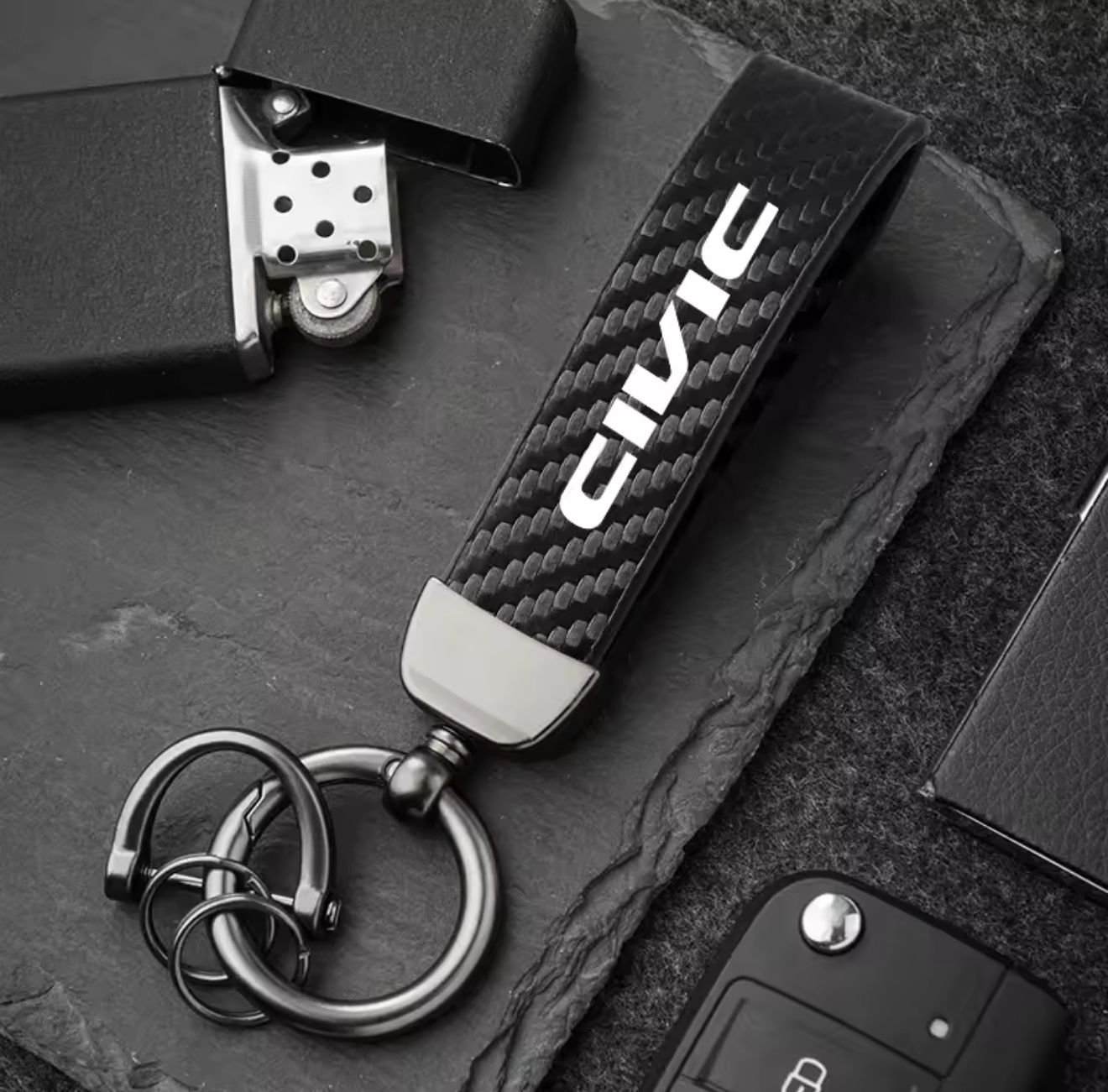 Carbon Fiber Style "Civic" Strap Keychain