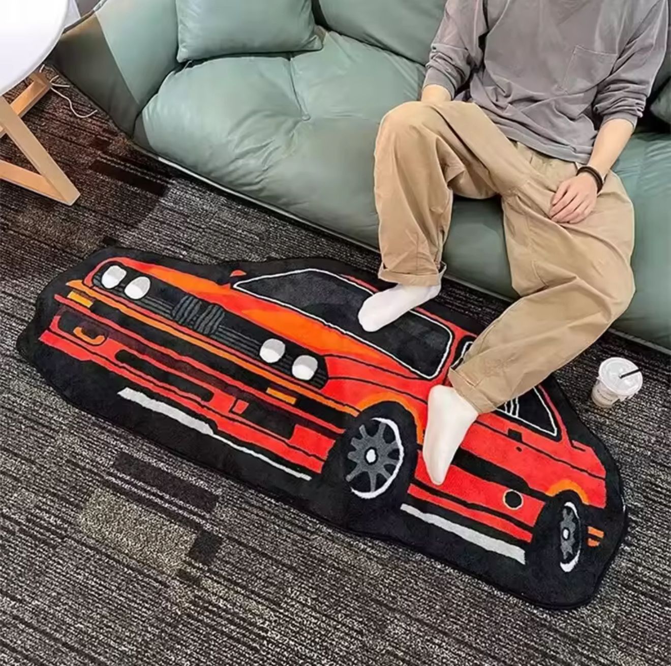 Classic BMW E30 M3 Fluffy Rug (Red)