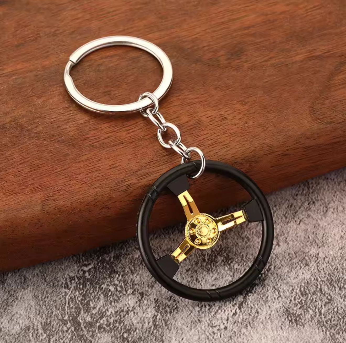Miniature Steering Wheel Keychain Racing-Inspired (Black & Gold)