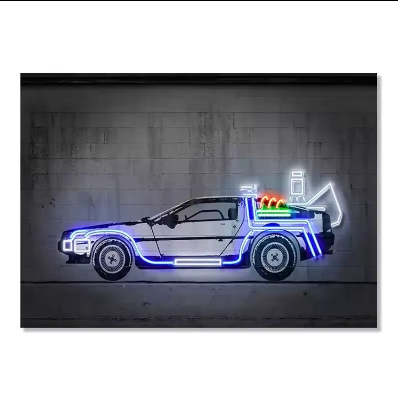 Time Machine: The Neon DeLorean – Premium Neon Canvas Art