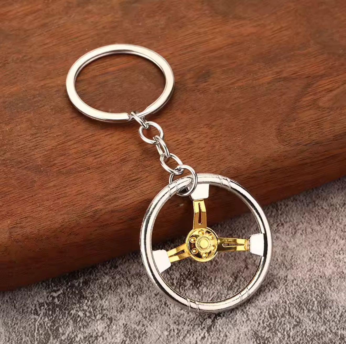 Miniature Steering Wheel Keychain Racing-Inspired (Silver & Gold)