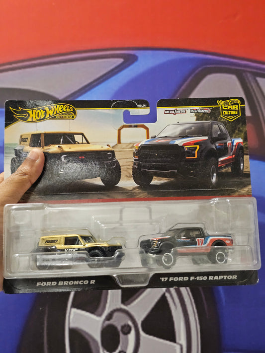 Hotwheels Premium 2 Pack – Ford Bronco R & '17 Ford F-150 Raptor