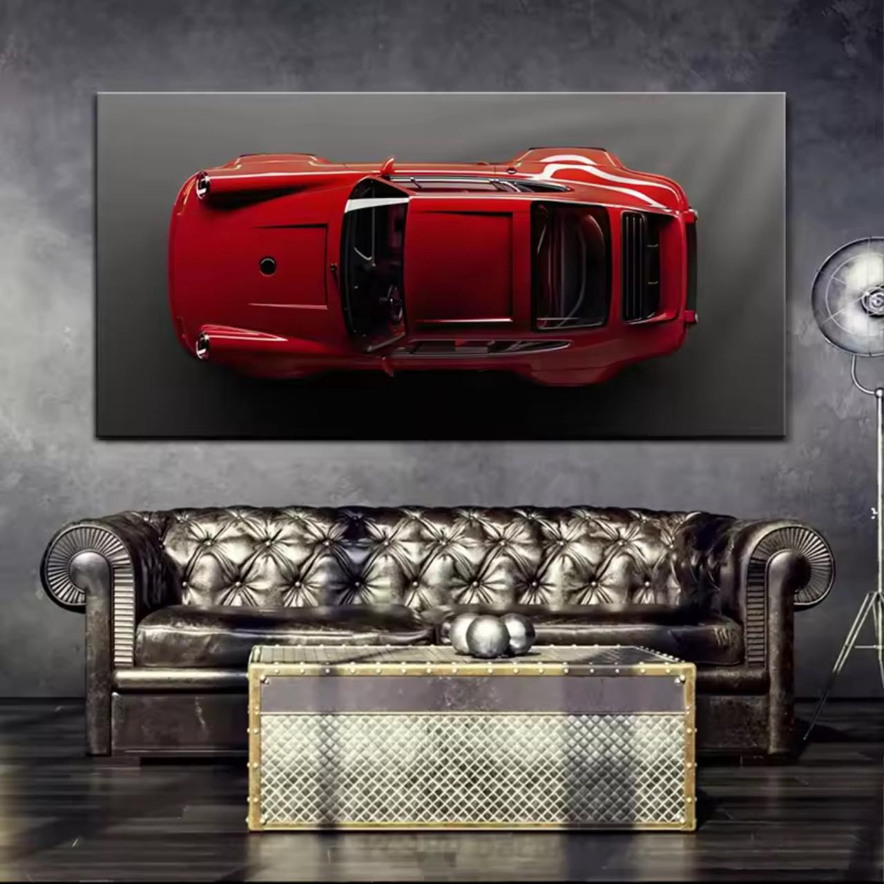 Vintage Porsche: Sculptural Horizon – Premium Wall Art - Red & Black
