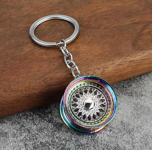 Classic Two-Tone Mesh Wheel Keychain (Chrome & Titanium)