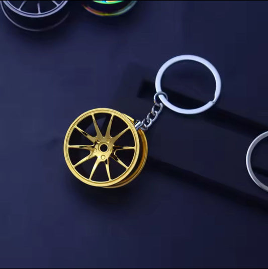 Gold Alloy Wheel Keychain
