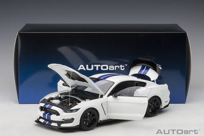 AUTOart 1/18 Ford Shelby GT350R – Oxford White with Lightning Blue Stripes