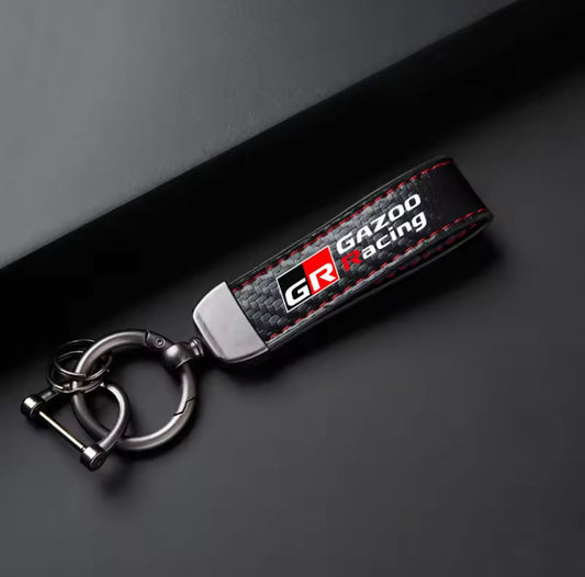GR Gazoo Racing Carbon Fiber Style Leather Keychain
