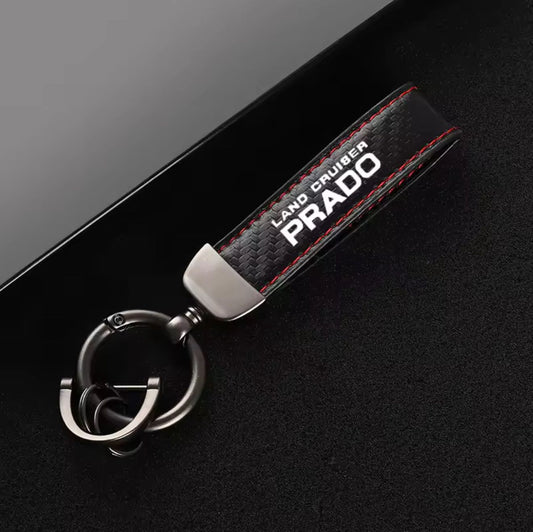 Land Cruiser Prado Carbon Fiber Style Leather Keychain